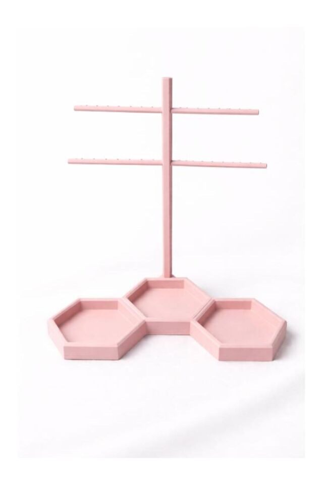 Stand Masaüstü Tutucu Organizer PEMBE Küpe - Aksesuar Standı , Organizeri Pratik Kullanım Yer Tasarrufu Sağlayan