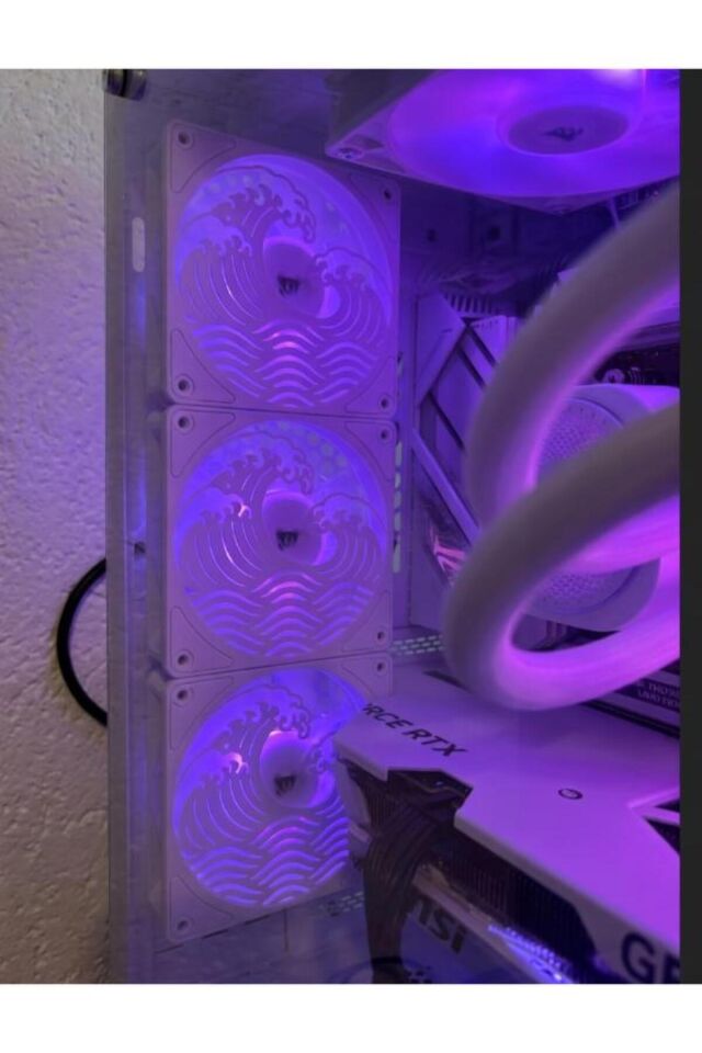 Yayıncı Aksesuarı Organizer Düzenleyici Gamer Setup Dekor –3 ADET -Estetik Dalga Fan Önü Kapak (120mm)-RGB PC Kasa Dekoru Pratik Kullanım Yer Tasarrufu Sağlayan