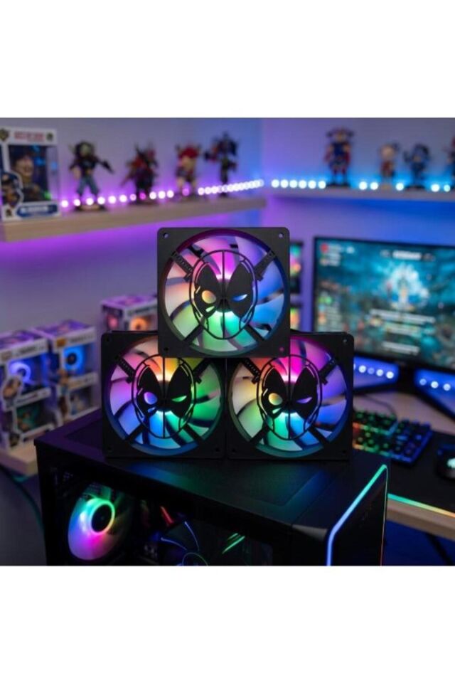 Yayıncı Aksesuarı Organizer Düzenleyici Gamer Setup Dekor – 3 ADET -Estetik deadpool Fan Önü Kapak (120mm)-RGB PC Kasa Dekoru Pratik Kullanım Yer Tasarrufu Sağlayan