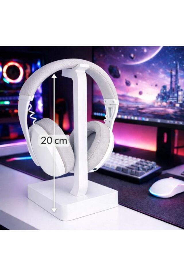 Kulaklık Standı Gaming Masaüstü Tutucu Beyaz Gamer Standı-Dekoratif standı-Gamer Şık Stand 20CM Pratik Kullanım Yer Tasarrufu Sağlayan