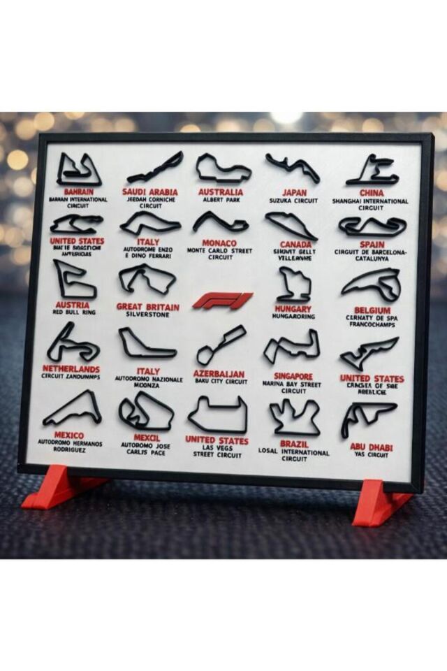 Stand Masaüstü Tutucu Organizer F1 Pistleri 3D Çerçeve - Formula 1 Yarış Pisti Dekoratif Tablo-Duvara Asılabilir & Standlı Pratik Kullanım Yer Tasarrufu Sağlayan