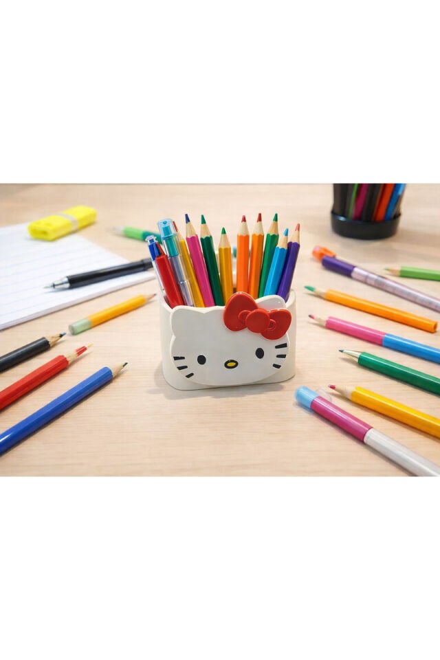 Dekoratif Obje ve Biblo Organizer Düzenleyici Hello Kitty Kalemlik Masaüstü Renkli Kalem Kutusu Pratik Kullanım Yer Tasarrufu Sağlayan
