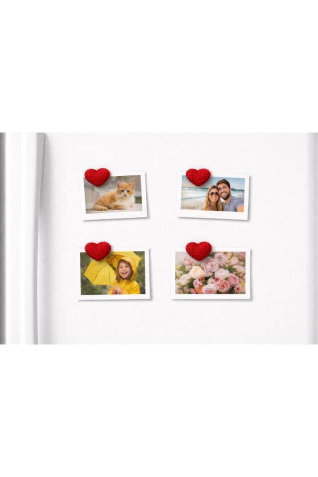 Magnet Organizer Düzenleyici 4lü Kalpli Buzdolabı Magneti El Yapımı Fotoğraf Ve Not Tutucu Pratik Kullanım Yer Tasarrufu Sağlayan