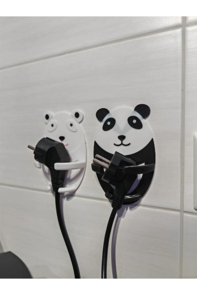 Kablo Düzenleyici Masa Altı Organizer Sevimli Ayı - Panda Priz Fiş Tutucu – Duvar Askısı (2’li Set) Pratik Kullanım Yer Tasarrufu Sağlayan
