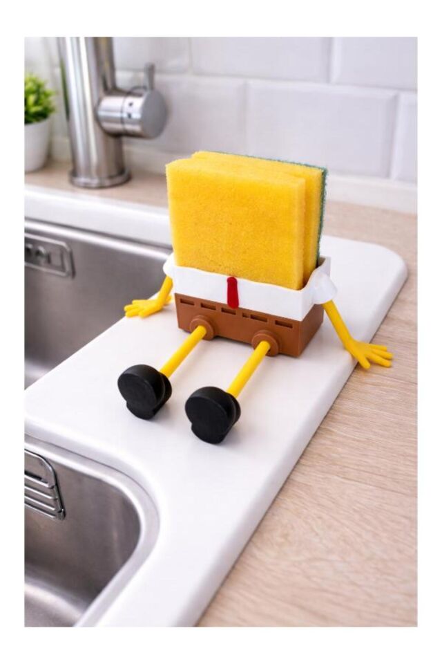 Stand Masaüstü Tutucu Organizer Sünger Bob Temalı Eğlenceli Lavabo Kenarı | Mutfak Bulaşık Standı Pratik Kullanım Yer Tasarrufu Sağlayan
