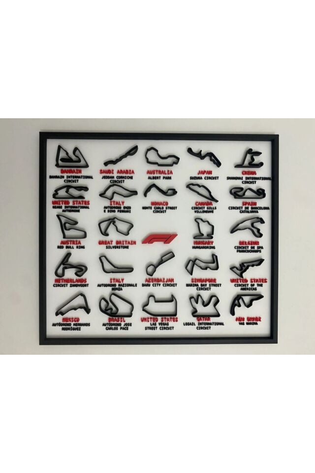 Tablo Organizer Düzenleyici F1 Pistleri 3D Çerçeve - Formula 1 Yarış Pisti Dekoratif Pratik Kullanım Yer Tasarrufu Sağlayan